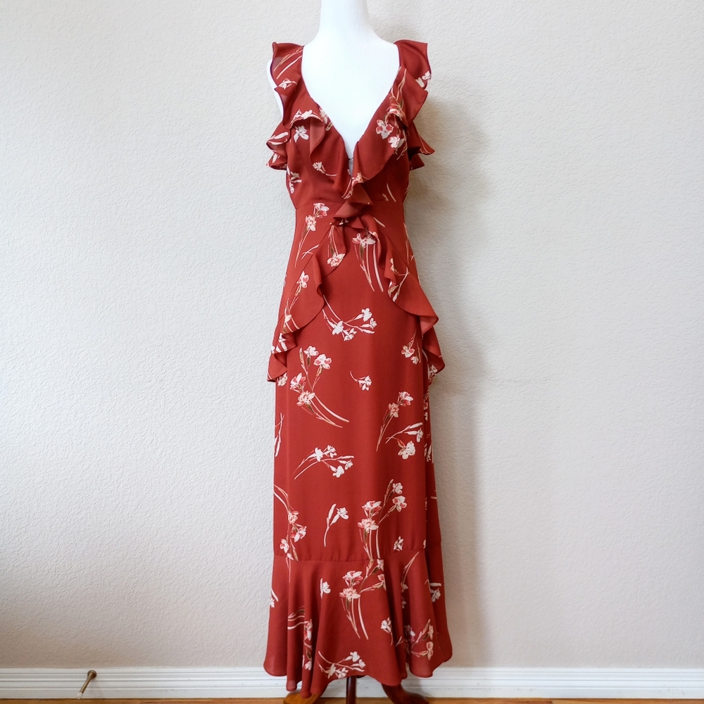 ASTR Rust Floral Ruffle Maxi Dress - Picture 5 of 10